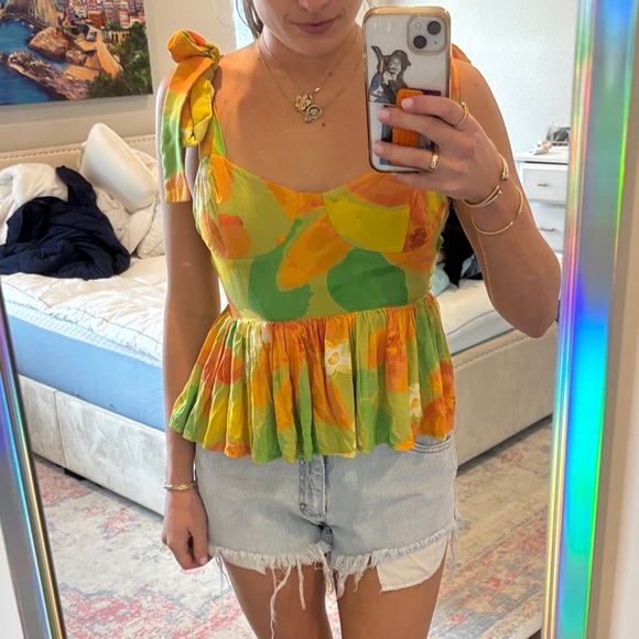 Showpo Vibrant Green and Orange Floral Blouse - Picture 1 of 3